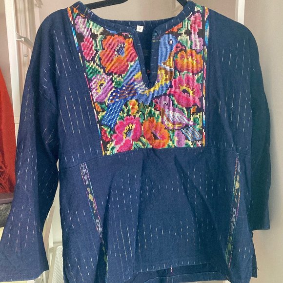 Vintage Boho Embroidered Cross Stitch Rainbow Top - Picture 1 of 6